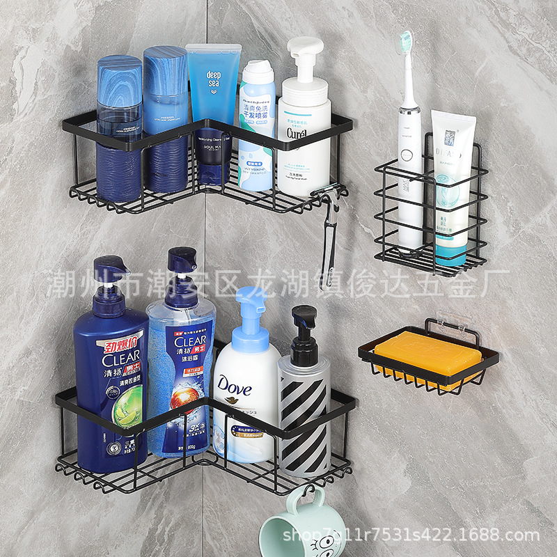 Amazon hierro ponche-libre baño triángulo de almacenamiento de rack estante de la esquina de la cocina baño rack de almacenamiento