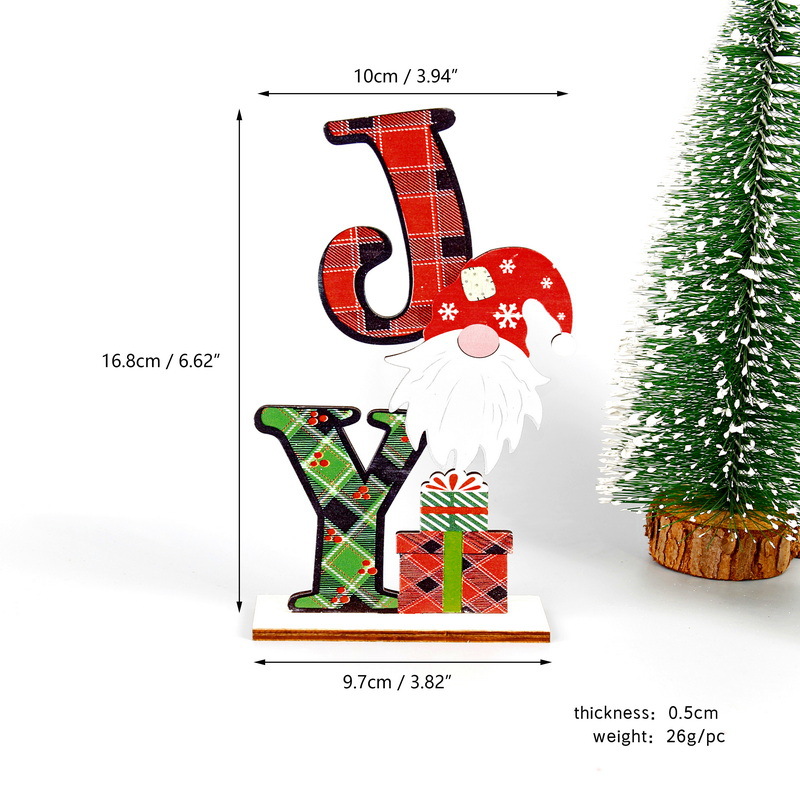 Adornos de Rudolph con letras estampadas en madera de Navidad (vertical-JOY)