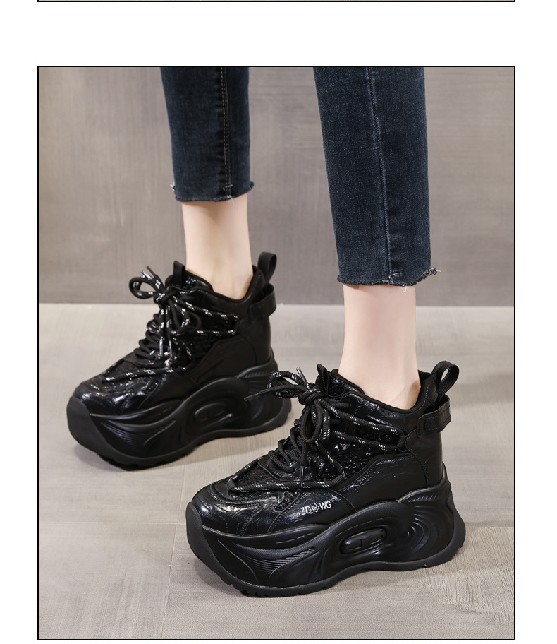 Giày sneaker nữ đế dày tăng chiều cao phong cách châu Âu — Màu đen chi tiết 16