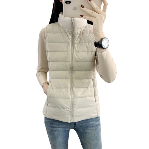 Winter and Autumn Outdoor Down Vest Women's Short Sleeve Stand Collar Slim Light Warm White Duck Down No Filling Vest 