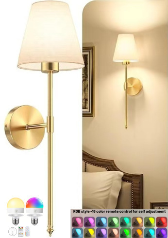 Luz de pared sin cableado transfronteriza americana dormitorio cabecera de cama luz de atmósfera decoración de sala de estar cubierta de lienzo recargable lámpara de pared atenuable