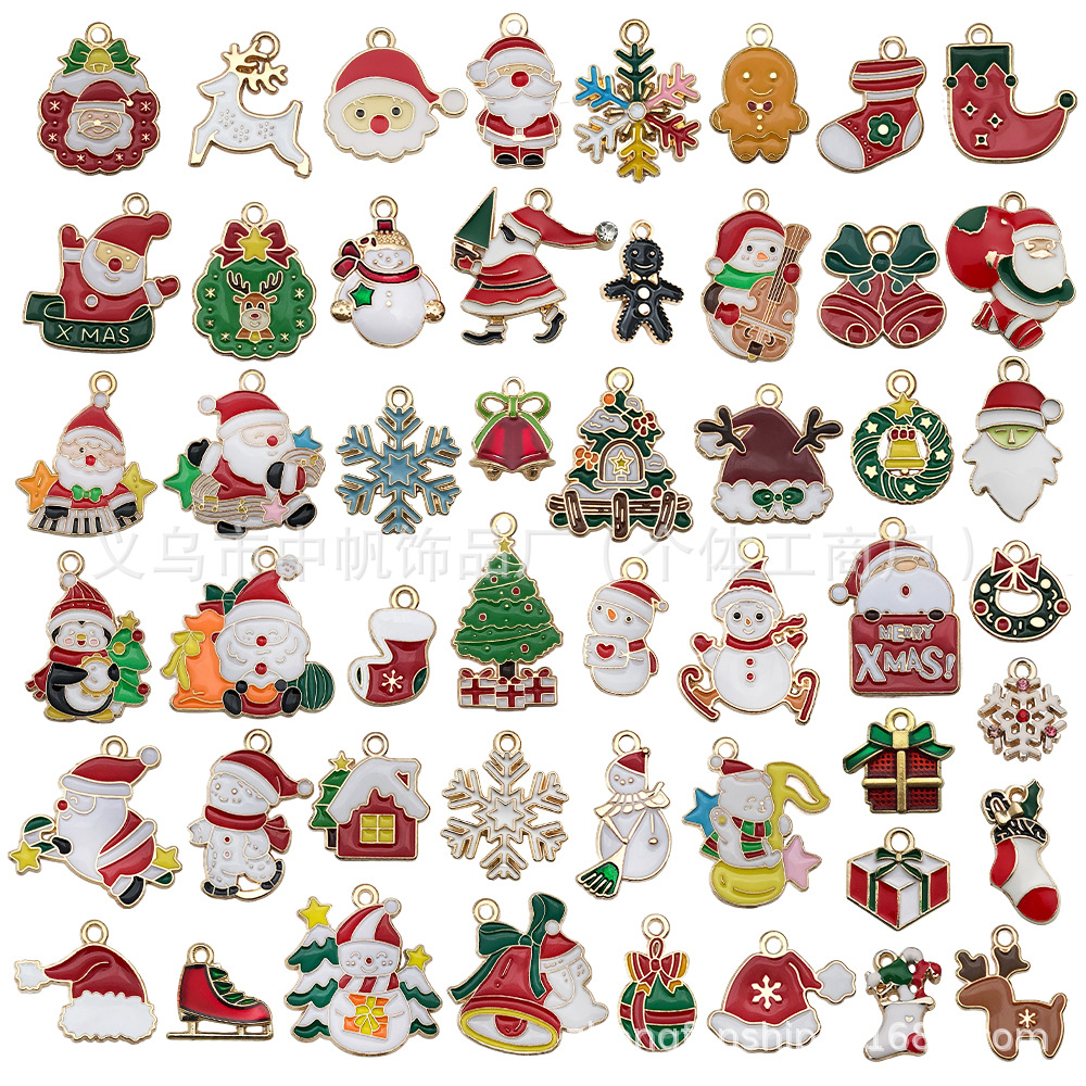 混50个圣诞滴油合金diy饰品配件 圣诞老人雪人铃铛麋鹿手链挂件详情6