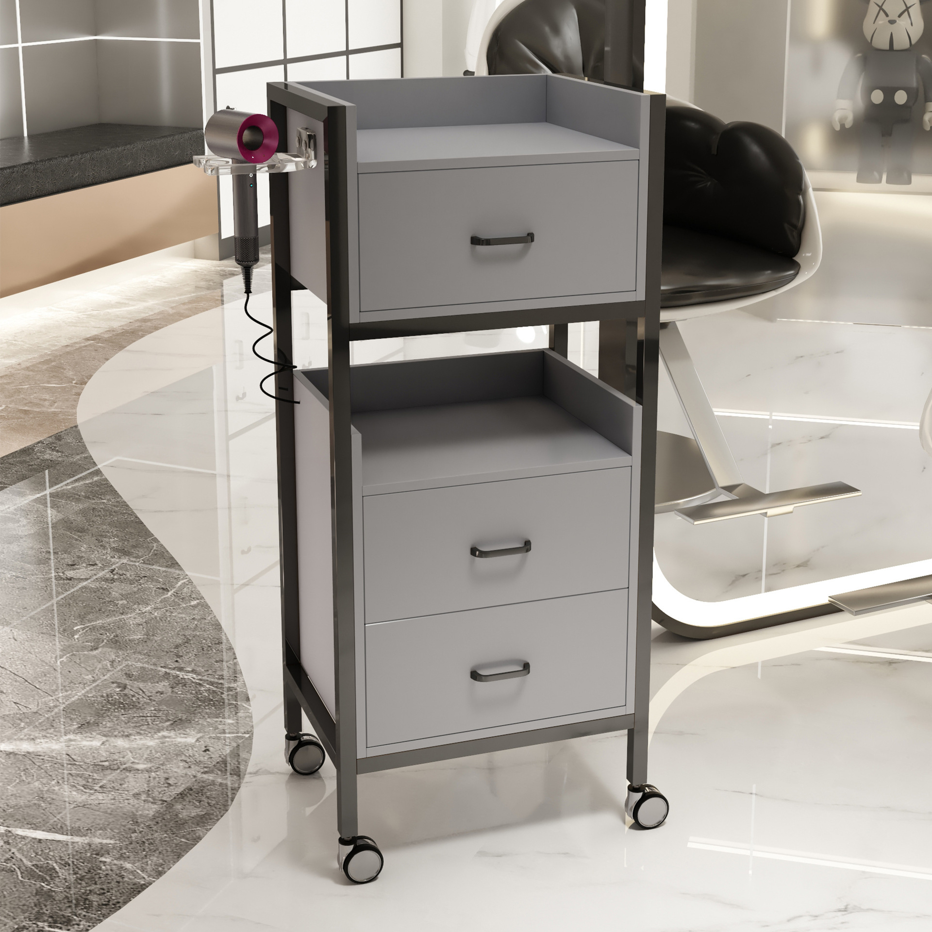 Barbería gabinete salón de peluquería tablero de herramientas barbería tablero de herramientas tablero de corte de pelo gabinete multifuncional estante carro pequeño