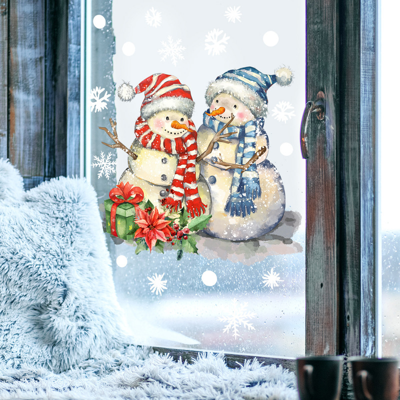 CT6049-ZYの漫画の雪だるまの雪のクリスマスの装飾の窓はガラスの静電気を貼って家の装飾の壁を貼って絵を貼ります。|undefined