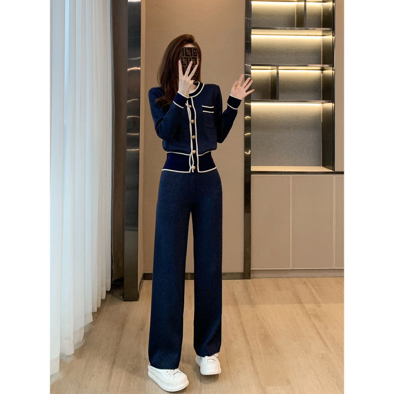 6958小香风轻奢高定套装女秋季新款网红炸街洋气针织阔腿裤两件套|undefined