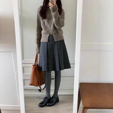 法式复古重工压褶毛呢百褶半身裙女秋冬季新款显瘦高腰加厚A字裙