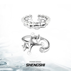 韓版ins風小眾原創星體鑲嵌珍珠冷淡風開口食指戒指女不掉色批發