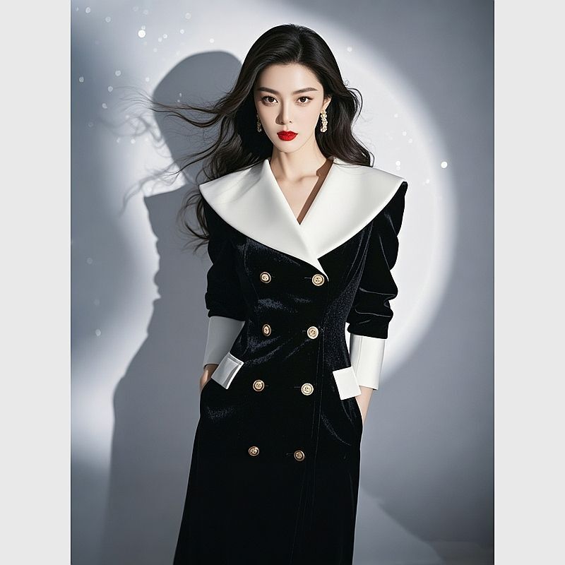 Autumn Soufflé Light French Style Formal Occasion Hepburn Style Long Skirt Black Velvet Dress