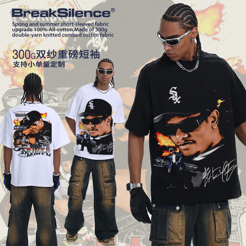 2026 New Cross-Border Eazy-E Summer American-Style Short-Sleeve Knit Cotton Drop-Shoulder Solid Color Men's T-Shirt 2026 New Cross-Border Eazy-E Summer American-Style Short-Sleeve Knit Cotton Drop-Shoulder Solid Color Men's T-Shirt