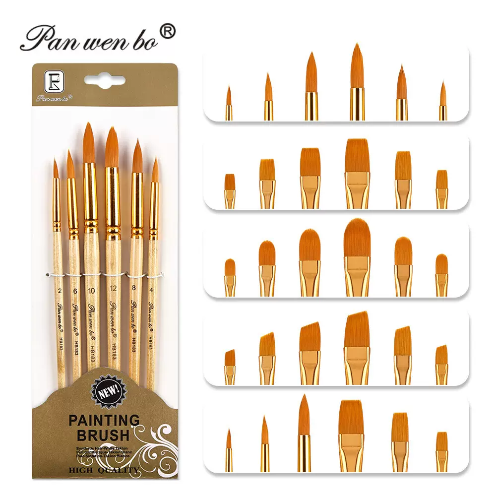 工厂直销尼龙颜料笔学生美术水粉笔套装跨境新款6支画笔木杆批发