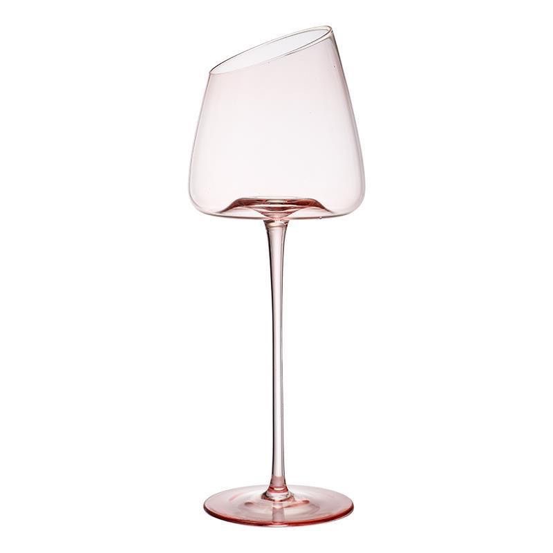 Flamenco taza de vino rosa romántico francés cóncavo fondo biselado taza de vidrio alto pie taza de fiesta doméstica de alto valor