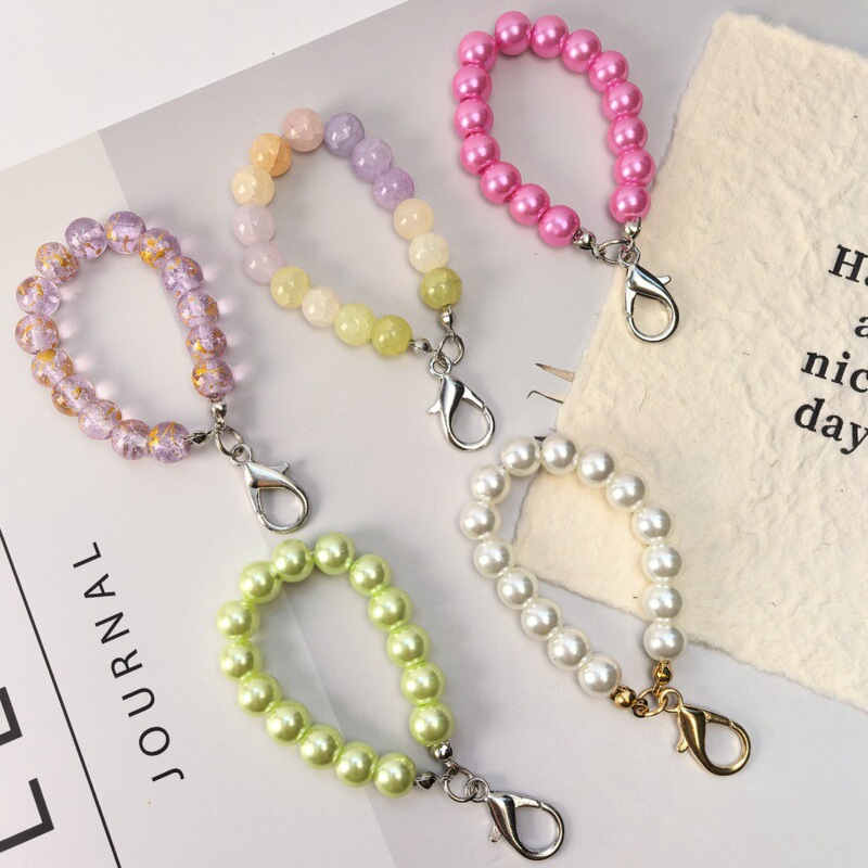DIY imitation pearl short chain, glass beads, ice crack crystal, agate beads, lobster clasp, phone chain, keychain pendant
