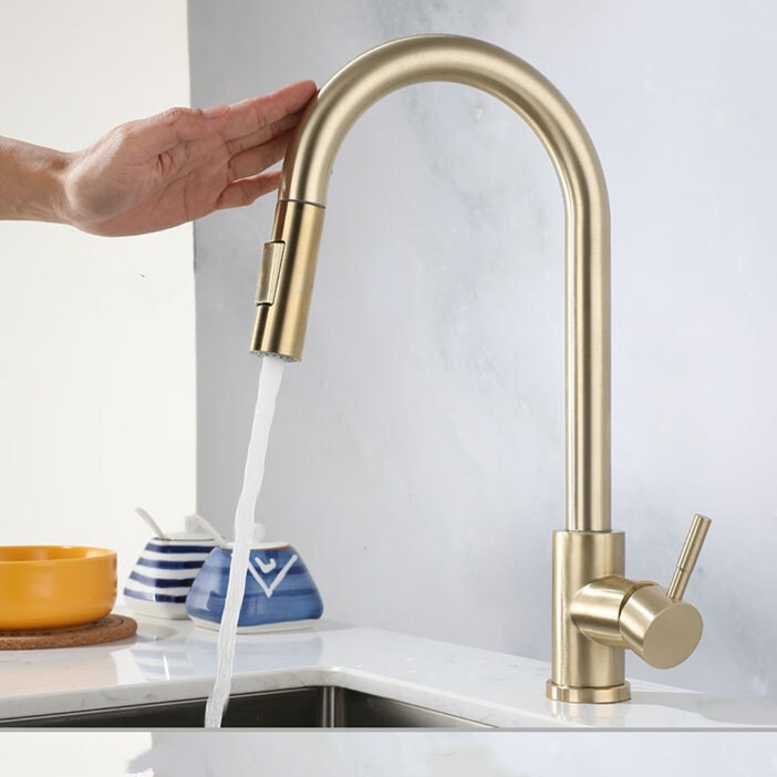 304 Stainless Steel Kitchen Sink Faucet Hot and Cold Multifunctional Intelligent Touch Telescopic Pull-Out Faucet
