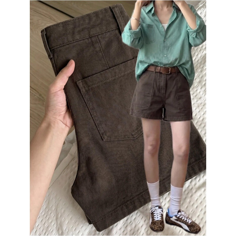 American-Style Brown Coffee-Colored Workwear Denim Shorts for Women, 2026 Summer New High-Waisted Slimming Retro Hot Girl A-Line Hot Pants American-Style Brown Coffee-Colored Workwear Denim Shorts for Women, 2026 Summer New High-Waisted Slimming Retro Hot Girl A-Line Hot Pants