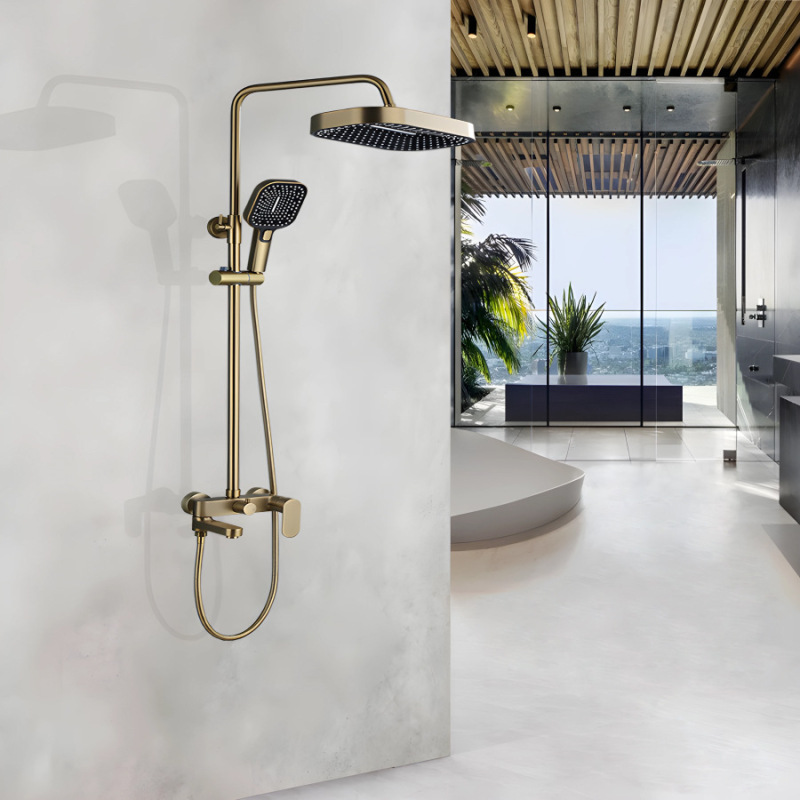 Cross-border foreign trade brass body semi-automatic three-gear shower suit brushed gold gun gray shower set for export