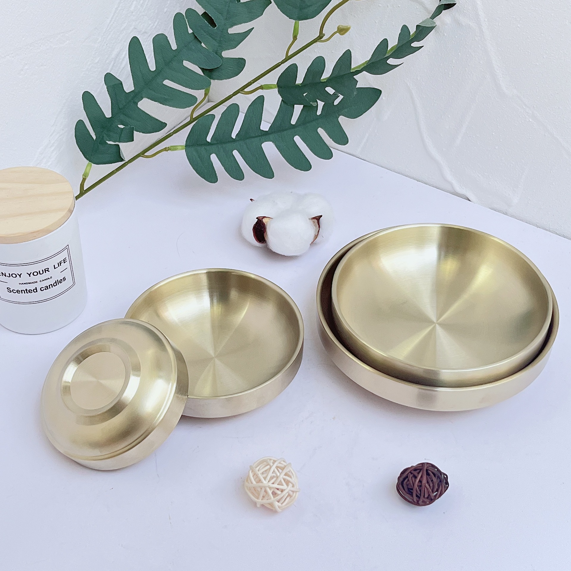 Plato de acero inoxidable 304, plato coreano de circonio dorado de doble capa para encurtidos, plato para condimentos para restaurante, plato para remojar, cuenco para suplemento alimenticio