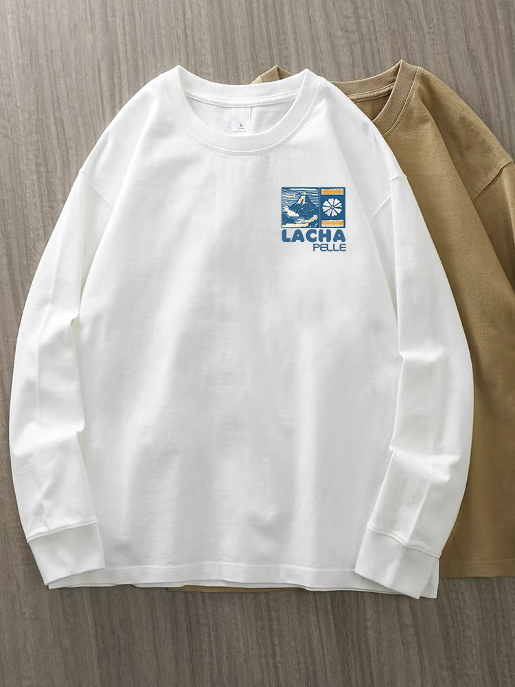 230G pesado algodón blanco camiseta de manga larga mujer 2025 otoño suelta camiseta de base de cuello redondo de mujer camiseta superior