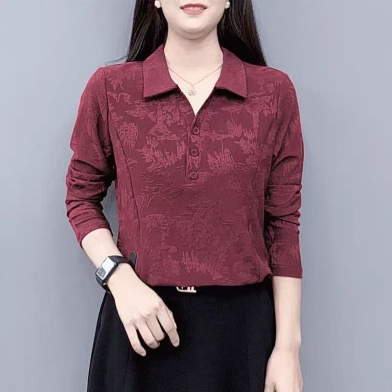 春季长袖时尚妈妈提花2025新款打底洋气小衫显瘦气质上衣衬衫女装|undefined
