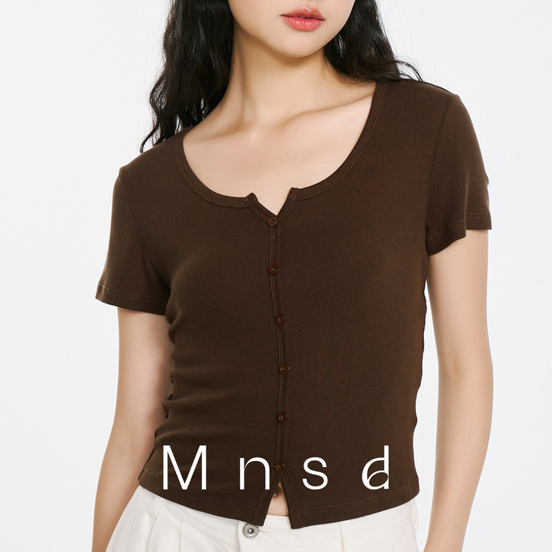Short-Sleeved T-Shirt for Women 5098Bm Style Song Yanfei Same Style Knitted Cardigan High-Waisted Short Cotton Cardigan T-Shirt Trendy Knitwear Short-Sleeved T-Shirt for Women 5098Bm Style Song Yanfei Same Style Knitted Cardigan High-Waisted Short Cotton Cardigan T-Shirt Trendy Knitwear