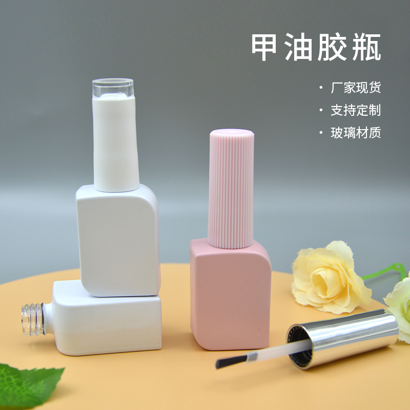 Factory New 10ml Nail Polish Flat Bottle with LOGO Option, Empty Glass Nail Bottle with Pink or White Brush