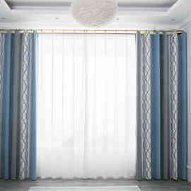 新款北欧羊绒无缝拼接窗帘雪尼尔提花窗帘布批发客厅卧室遮光布