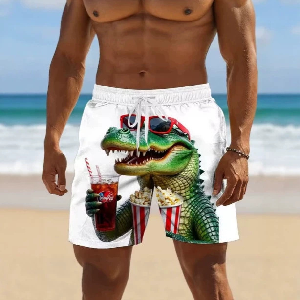 Funny Palm-Printed Crocodile Board Shorts, Suitable for Men, Cute Cartoon Children's 3D Printed Beach Shorts Funny Palm-Printed Crocodile Board Shorts, Suitable for Men, Cute Cartoon Children's 3D Printed Beach Shorts