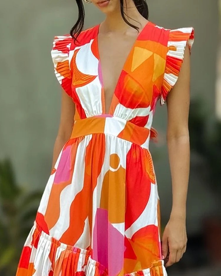 Women's Swing Dress Vacation V Neck Printing Sleeveless Printing Maxi Long Dress Holiday Beach display picture 3