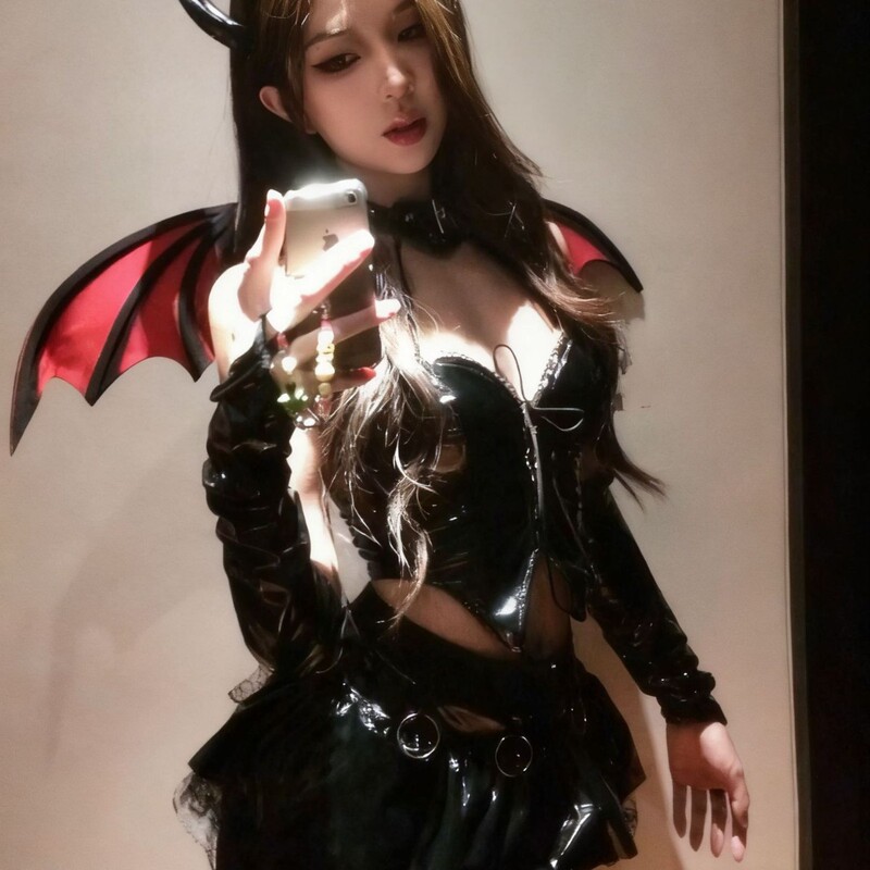 Plus-Size Fat Girl Patent Leather Pure Desire Halloween Succubus Little Devil Uniform Sexy Lingerie Role-Playing Sexy