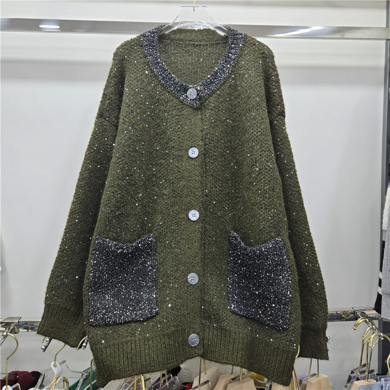 Retro cuello en V medio largo suéter cardigan chaqueta de mujer otoño invierno 2025 chaqueta de bolsillo camisa de punto blusa de moda image 1