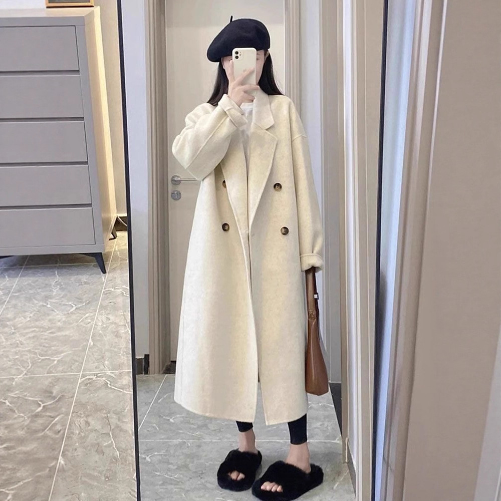 Elegant Commuter Coat for Women, Long Style, Winter 2025 New High-End Thickened Petite Woolen Coat for Women