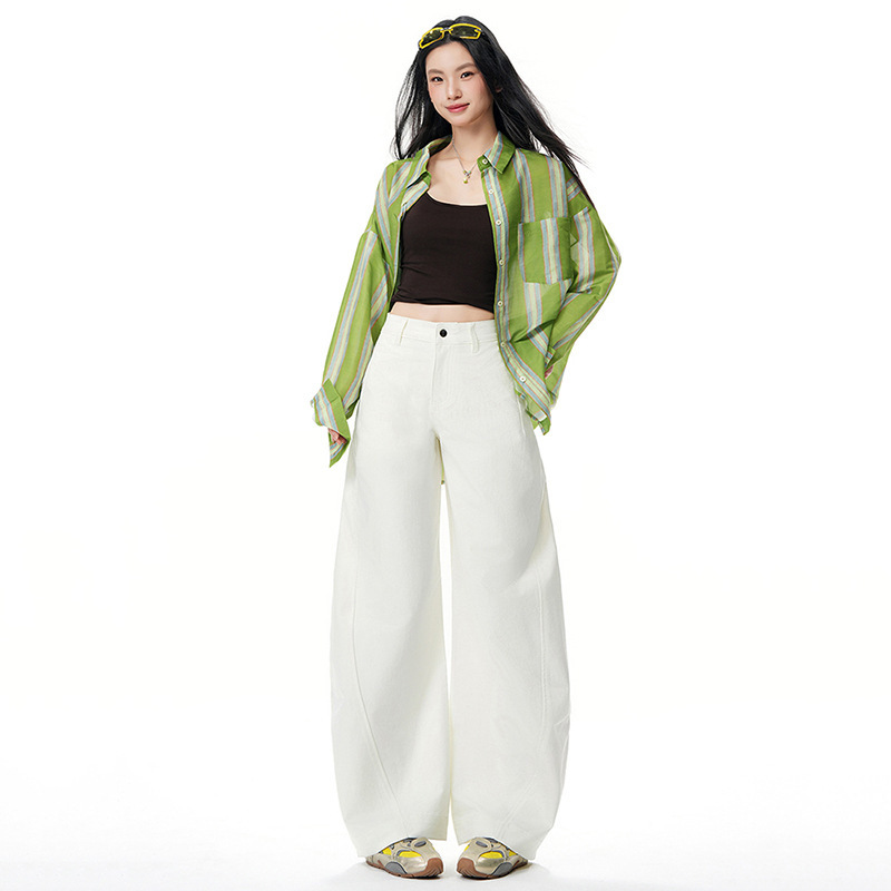 Loose Wide-Leg Slimming Casual Simple Versatile Scythe Jeans 2026 Spring New Style Silhouette Slimming Curved Pants