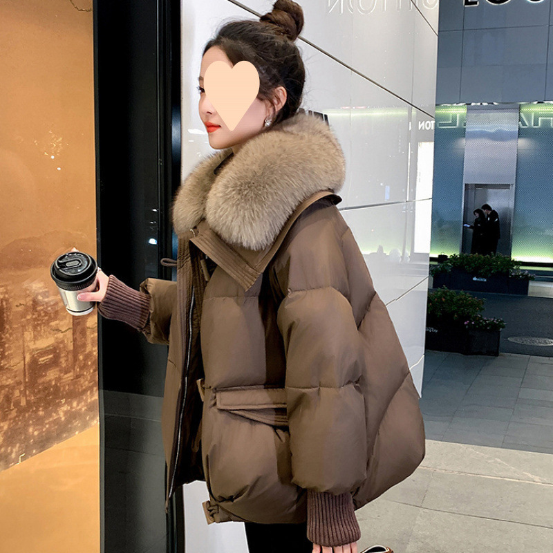 2025 new down cotton jacket for winter, short and fashionable Korean version of loose cotton jacket, wool collar thickened jacket, cotton jacket
