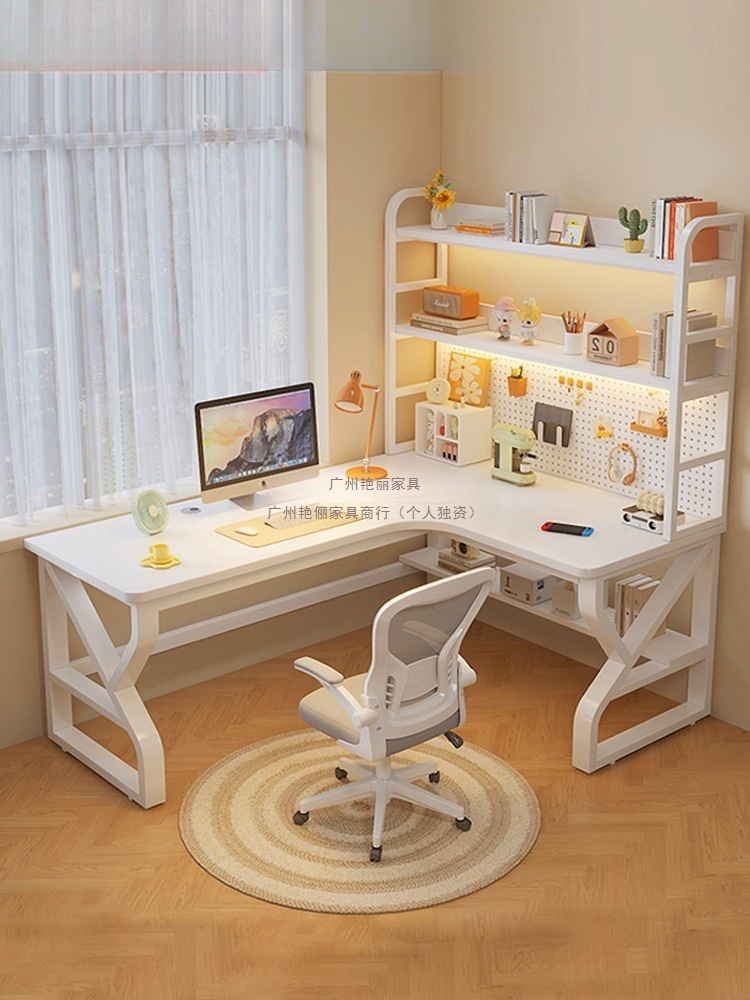 Bright Desktop All-In-One Study Table Home Bookshelf Hole Board Solid Wood Corner Desk Computer Table Bedroom Modern