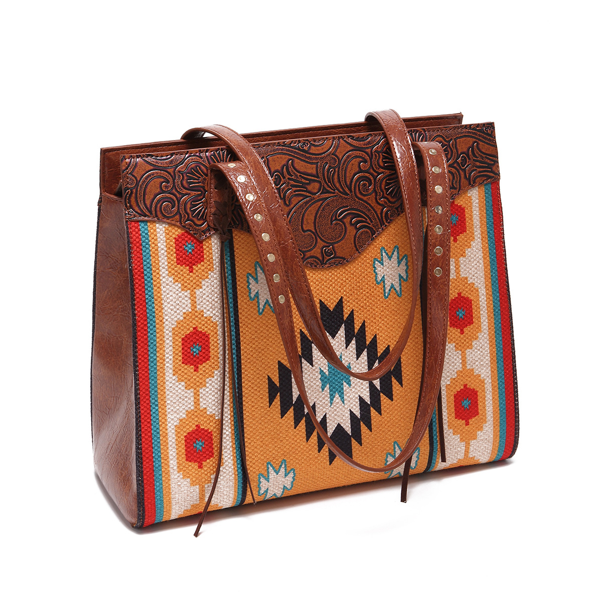 Western-Handtasche mit einer Schulter aus bedruckter Baumwolle und Leinen für Damen im Bohemian-Stil_voghion.com