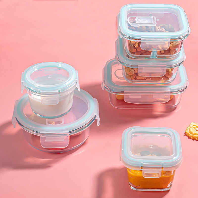 Heat-Resistant Glass Baby Food Supplement Box Baby Small Lunch Box Glass Household Snack Preservation Box Can Be Steamed and Microwaved