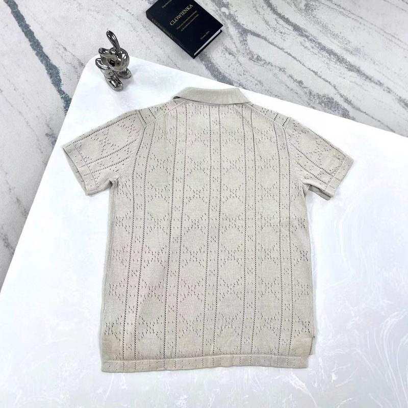 ビジネスカジュアル通気吸汗ひし形透かし彫りニットメンズ半袖シャツmen shirt|undefined