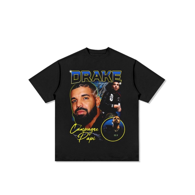 Drake hip hop rap americano estilo callejero estampado retro hace viejo lavado pesado suelto manga corta