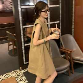韩国chic复古矮个子高级感背心裙2024年新款少女赫本风连衣裙夏季