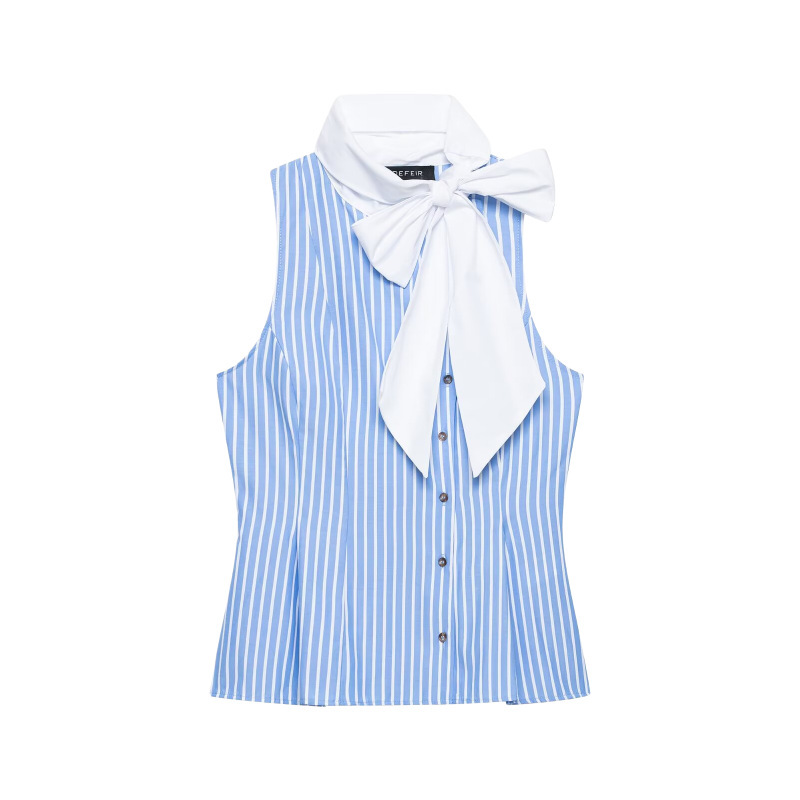 Unizera Women's Clothing 2026 Summer New Casual Versatile Striped Sleeveless Shirt with Bow Decoration 4006817