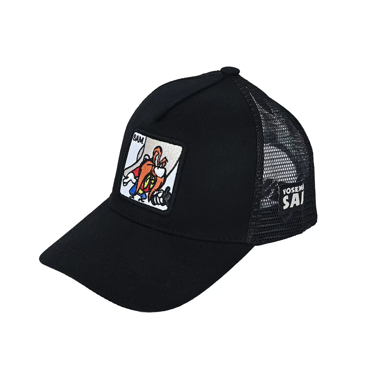 2024 nueva gorra bordada de anime de pato de dibujos animados, gorra de conductor de camión, gorra de béisbol de malla extraña de boca grande