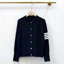 南油高定TB家四道杠圆领后背马提花2026早春新款学院风减龄开衫