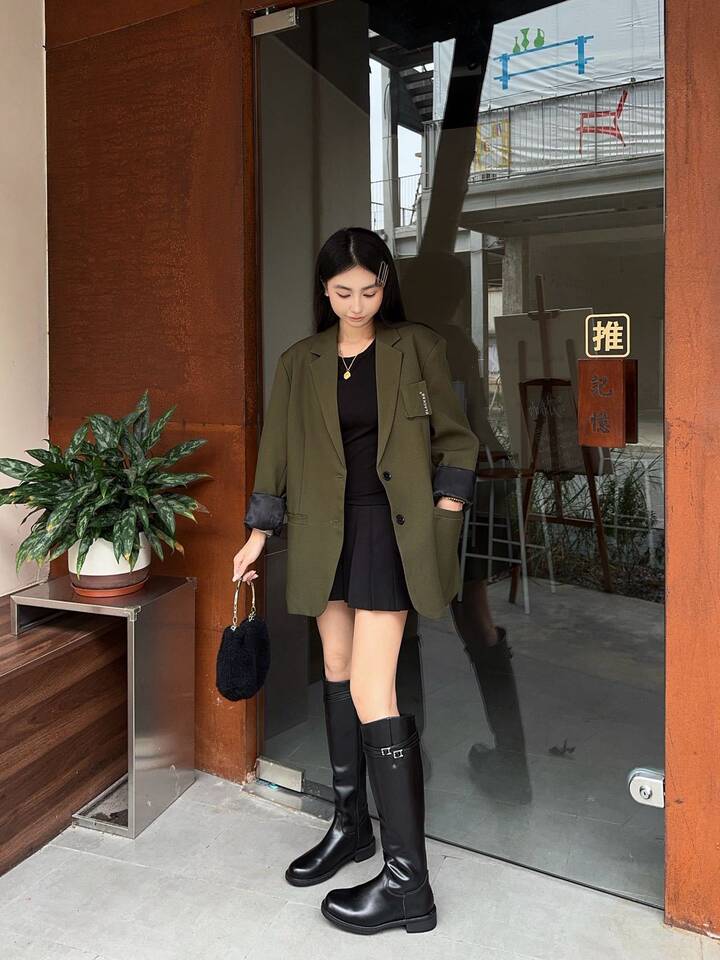 Bốt cao cổ nữ da cừu phong cách Anh quốc, đế dày tôn dáng, gót siêu cao trên 8 cm — Màu đen [cộng với nhung], đen chi tiết 13