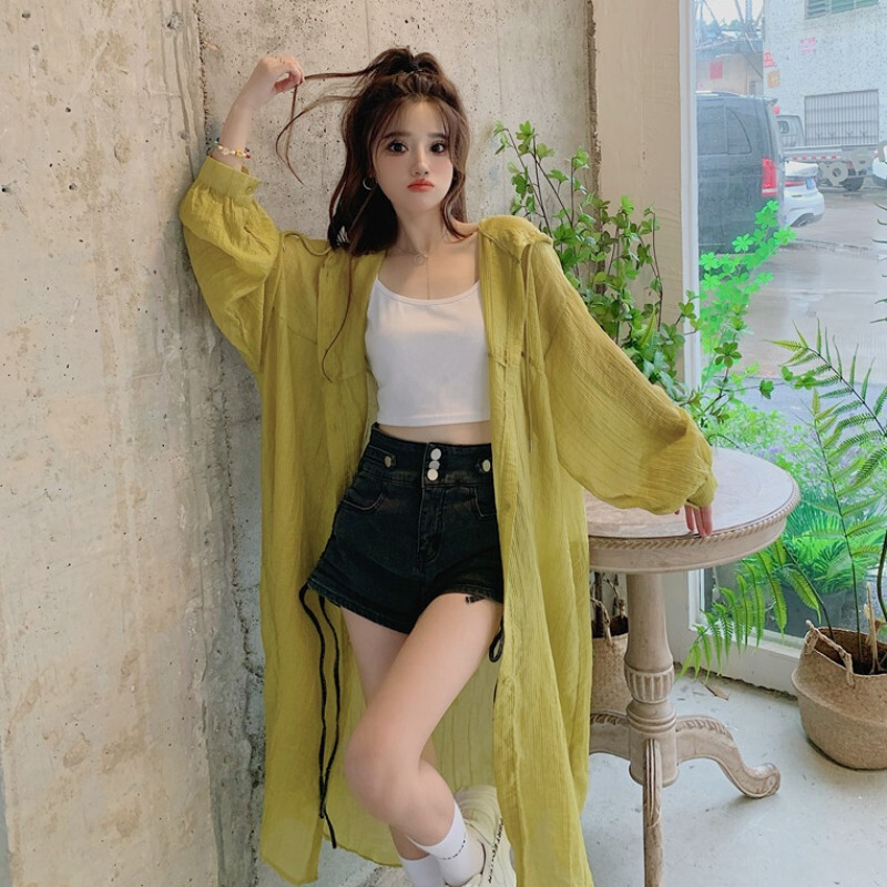 Summer 2023 New Style Extended Sun Protection Clothing Women's Loose Long-Sleeved Hooded Shirt High-End Jacket Top