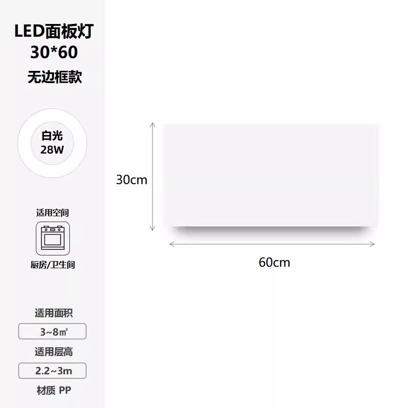 Ultra-thin fully luminous frameless 300*600 white light 28w