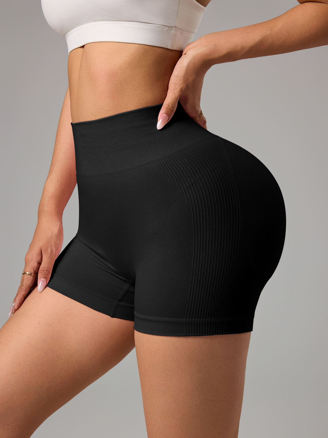Transfronterizo cintura alta antideslizante sin costuras deportivo de miel de pecado de hiera pantalones cortos para mujeres que corren panty ajustado de acondicionamiento de la piel