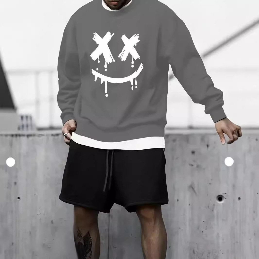 Diseño Smiley Smiley Sweet Pantalones cortos de manga larga 2024 Nuevo traje suelto de dos piezas de moda ME1 ML4