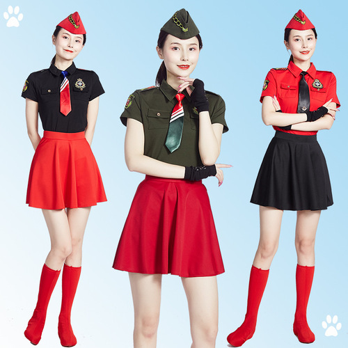New sailor dance clothing summer short-sleeved T-shirt lapel top new armband square dance skirt performance clothing cotton