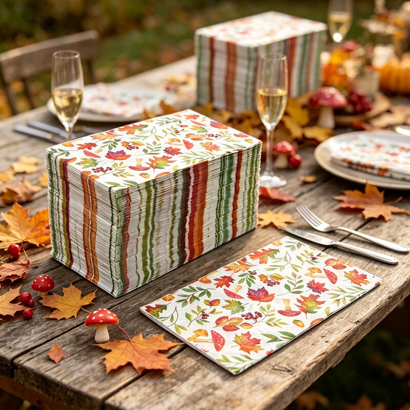 Thanksgiving, Harvest Festival, Halloween Party Napkins, Maple Leaf Autumn Theme Table Decoration Printed Napkins Wholesale