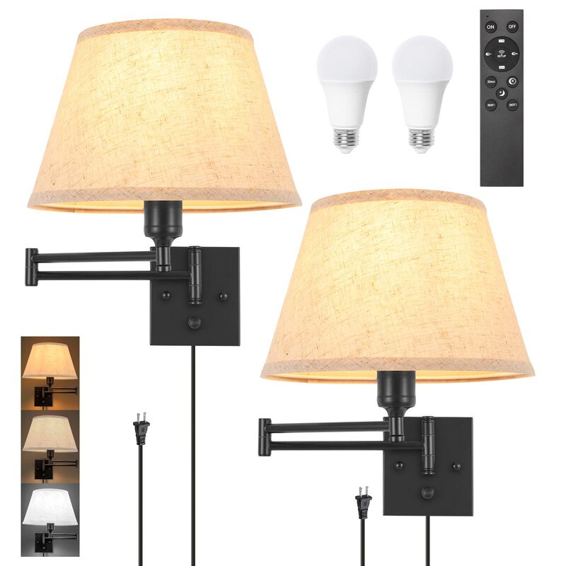 Amazon cross-border LED new wall lamp, modern bedroom, study, living room, swing arm, hotel fabric shade bedside lamp
