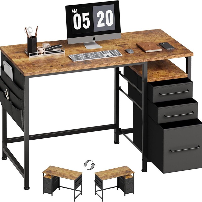 Amazon's Popular Iron-Wood Combination Computer Desk with Fabric Drawer, Modern Minimalist Office Desk, New Student Desk Model Amazon's Popular Iron-Wood Combination Computer Desk with Fabric Drawer, Modern Minimalist Office Desk, New Student Desk Model